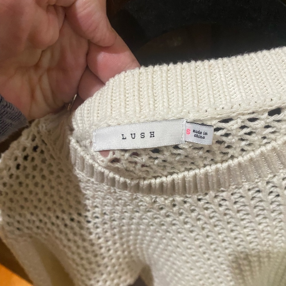 Lush Cream Crew Neck Sweater Textured Knit